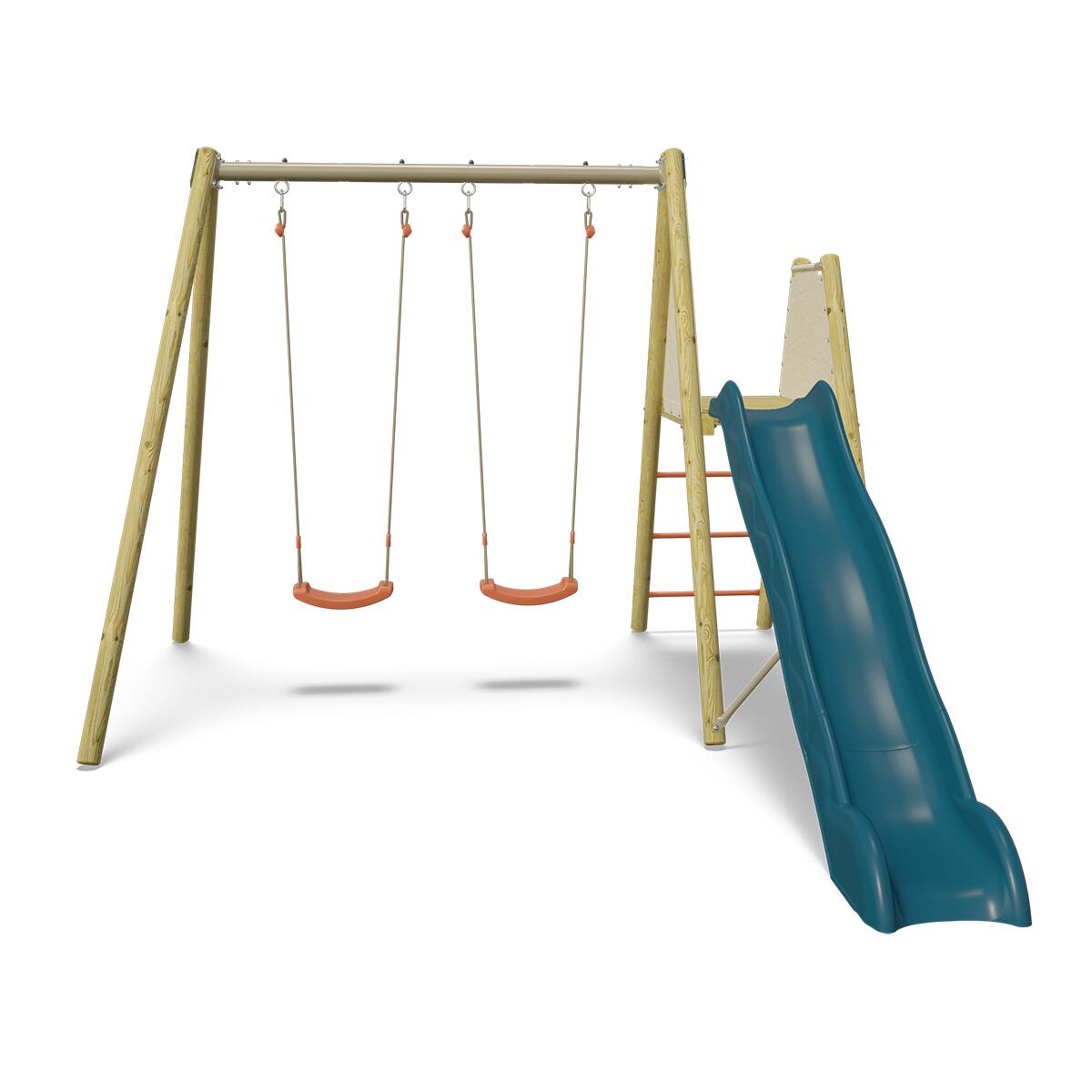 Trigano - Balançoire Avec Toboggan - Techwood Harmonie Billy - Aléo By Trigano - Balançoire - Bleu - Taille Unique - Decathlon