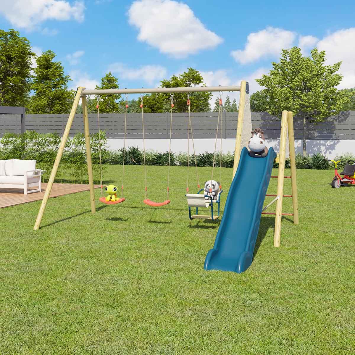 Balançoire avec toboggan et nacelle - Techwood Harmonie AMILY - Aléo by Trigano 2/7