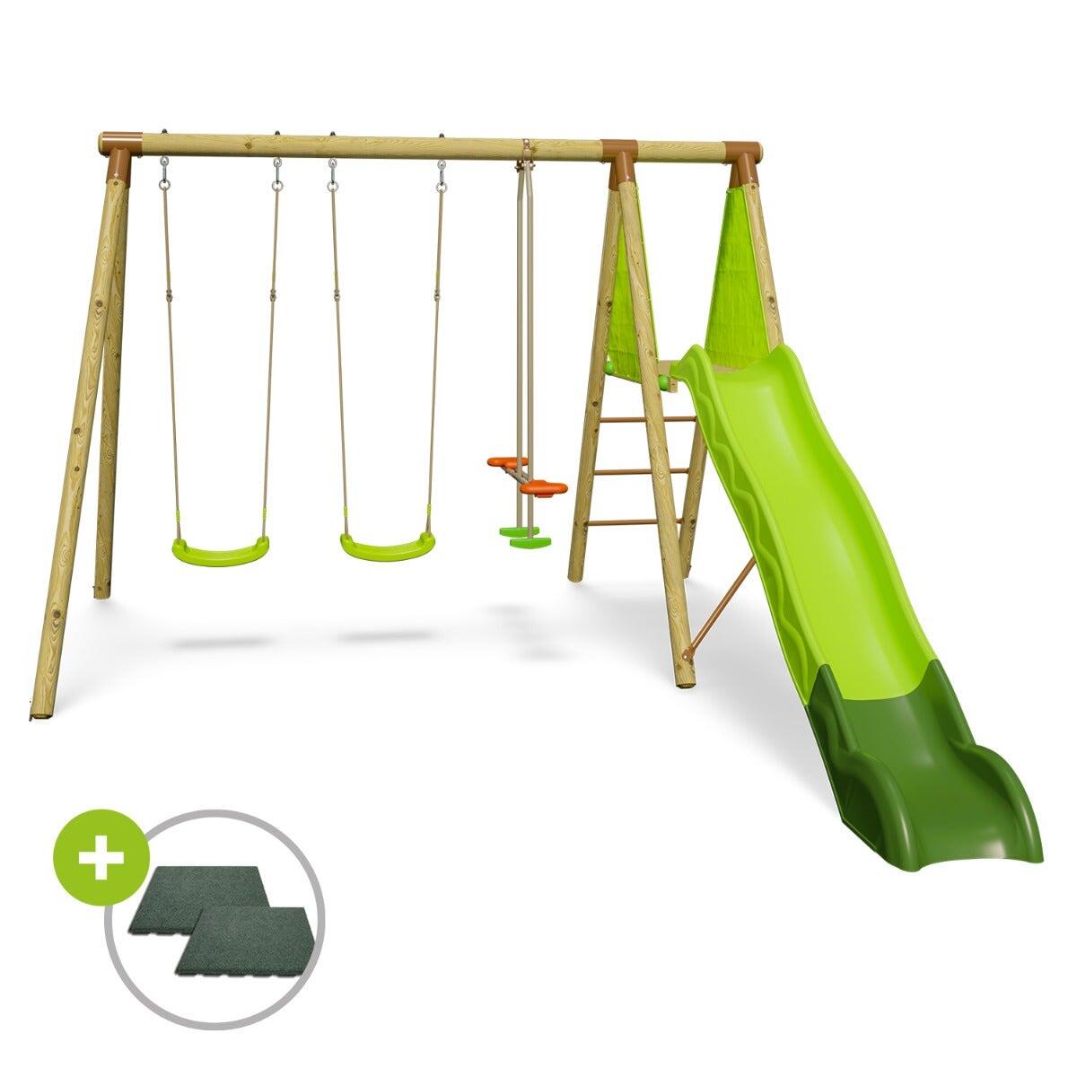 Trigano - Station De Jeux Bois 2,30 M Topwood Palmi - 5 Enfants - Balançoire - Beige|kaki - Taille Unique - Decathlon