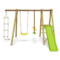 Station de jeux bois poutre métal 1,90 m, 5 enfants, Techwood Premium OREKA