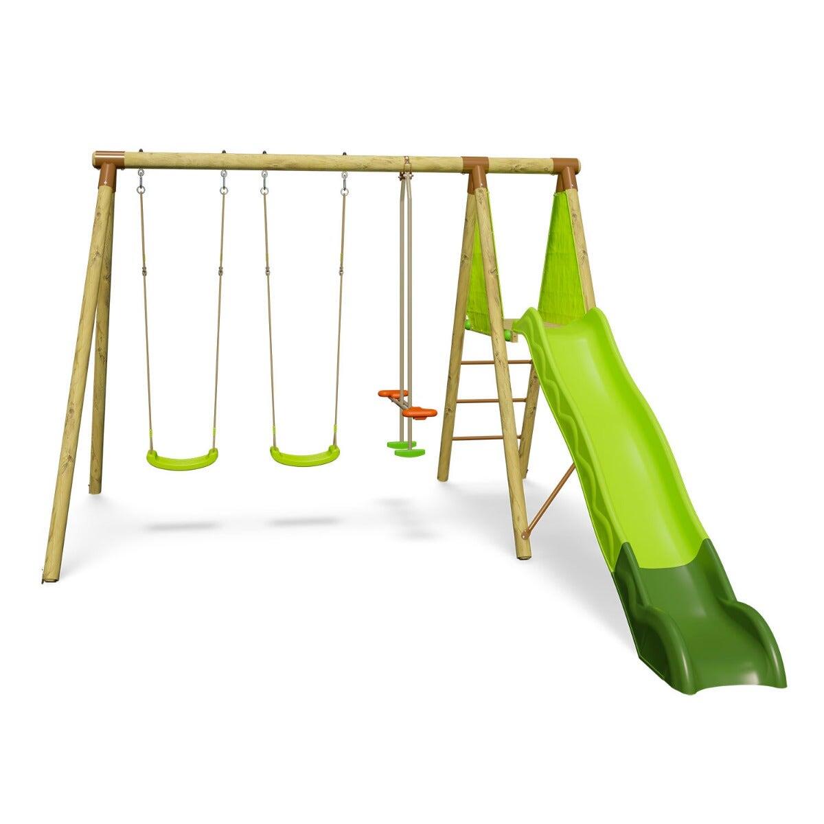 Trigano - Station De Jeux Bois 2,30 M Topwood Azuki - 6 Enfants - Balançoire - Beige|kaki - Taille Unique - Decathlon
