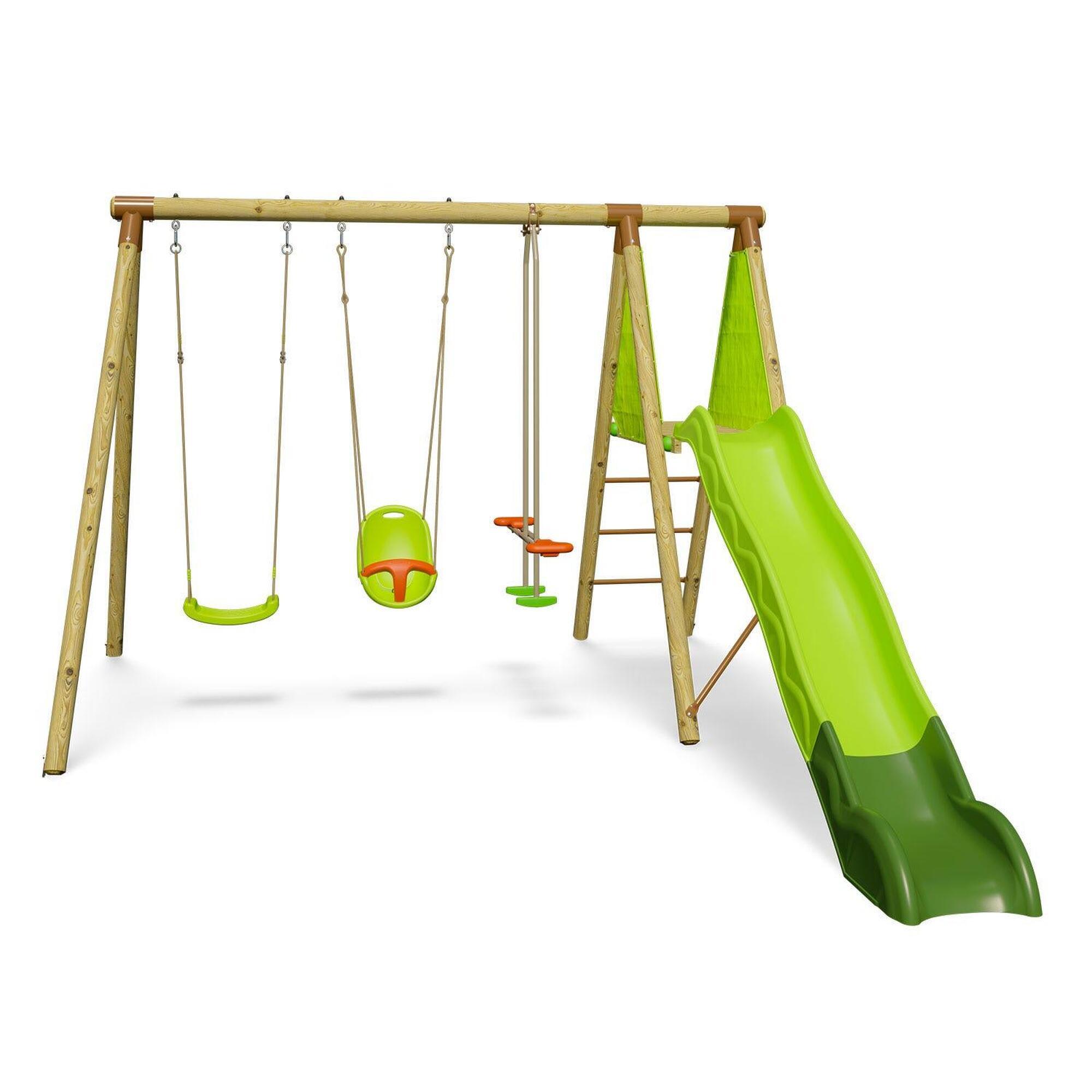 Trigano - Station De Jeux En Bois 2,30 M Topwood Olvi - 6 Enfants - Balançoire - Beige|kaki - Taille Unique - Decathlon