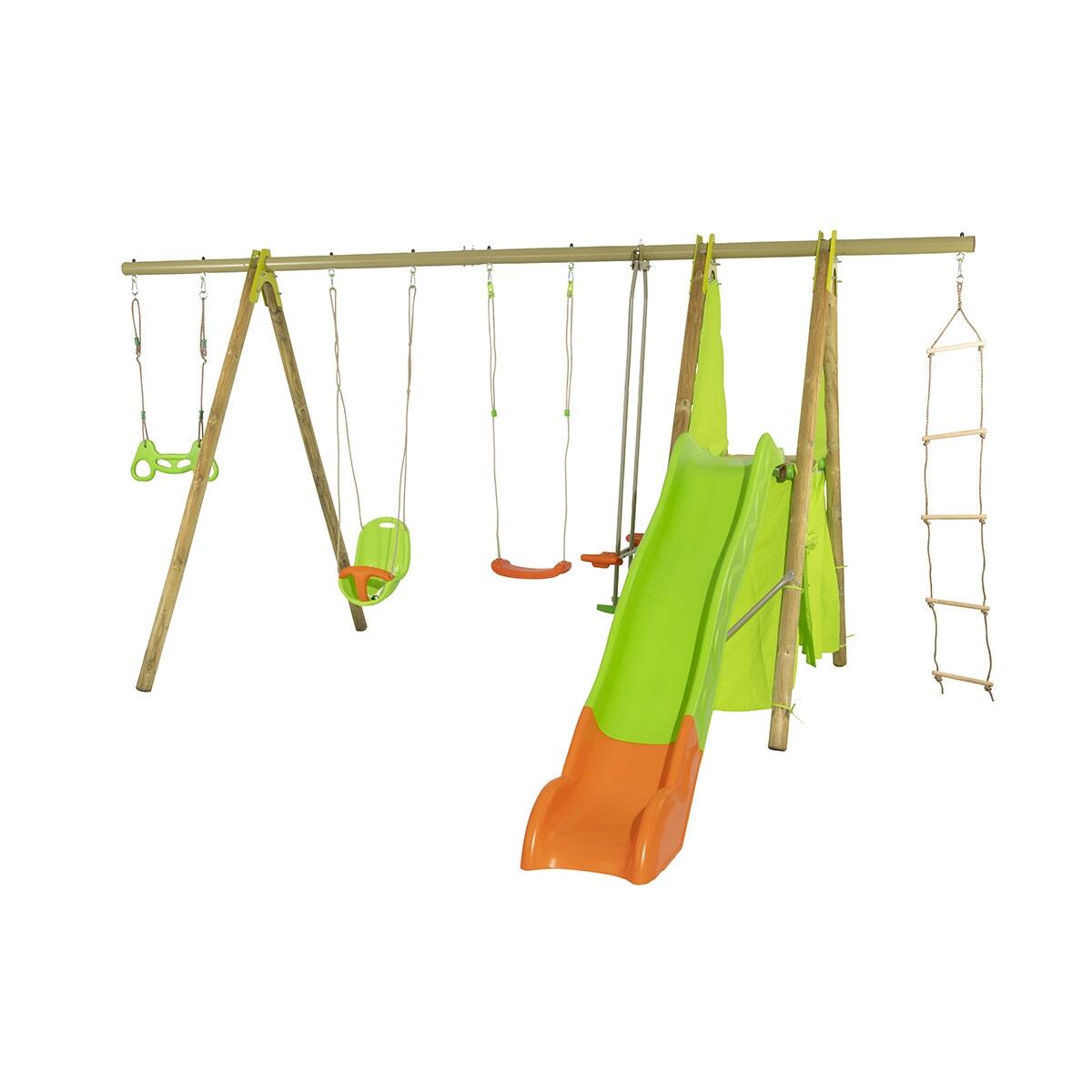 Trigano - Station De Jeux Bois Poutre Métal 2,30 M Techwood Premium Impala - 8 Enfants - Balançoire - Beige|kaki - Taille Unique - Decathlon