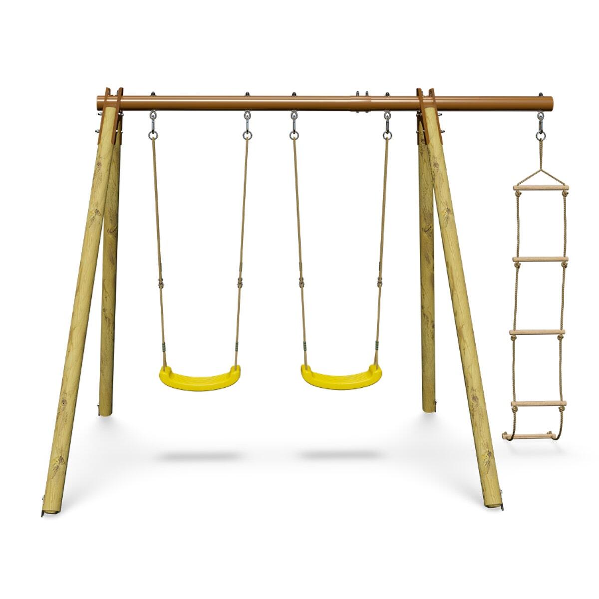 Trigano - Portique Bois Poutre Métal 1,90 M Techwood Premium Piki - Balançoire - Beige|kaki - Taille Unique - Decathlon