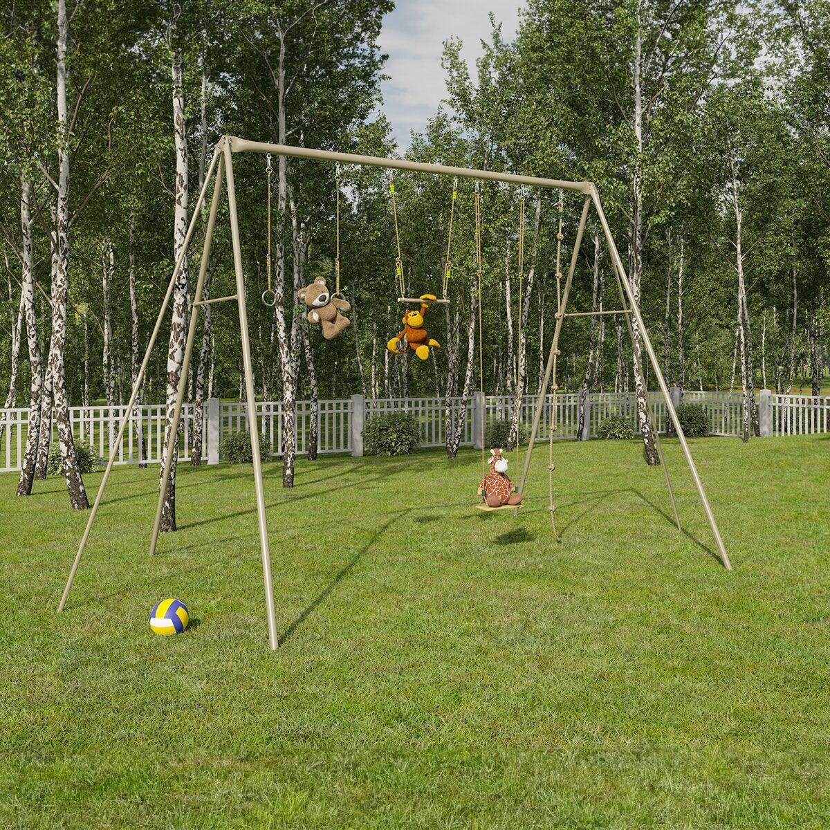 Trigano - Portique Adulte Métal 3,50 M - Baxter - 4 Personnes - Balançoire - Gris - Taille Unique - Decathlon