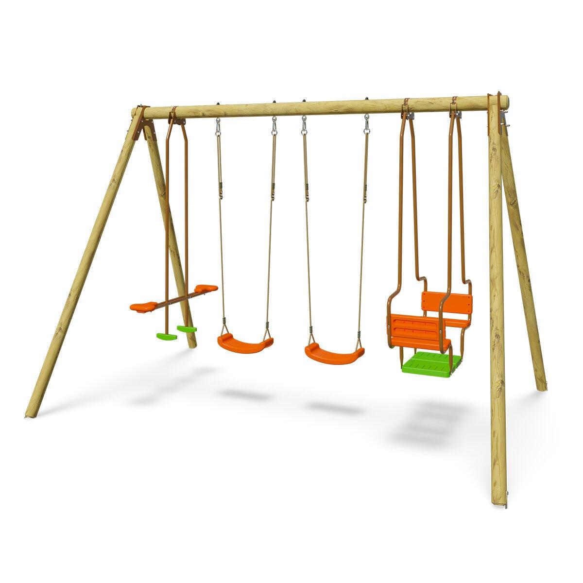 Trigano - Portique Bois 2,30m Artix Hali - Balançoire - Beige|kaki - Taille Unique - Decathlon