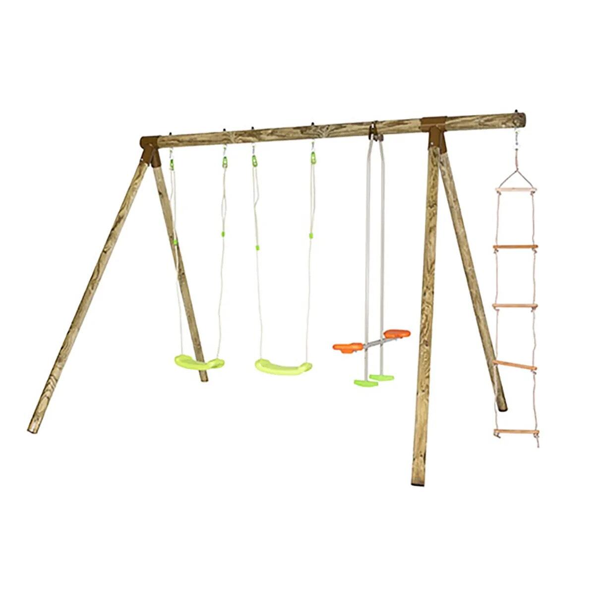 Trigano - Portique Bois 5 Enfants 2,3 M Trigano Dolci - Balançoire - Beige|kaki - Taille Unique - Decathlon