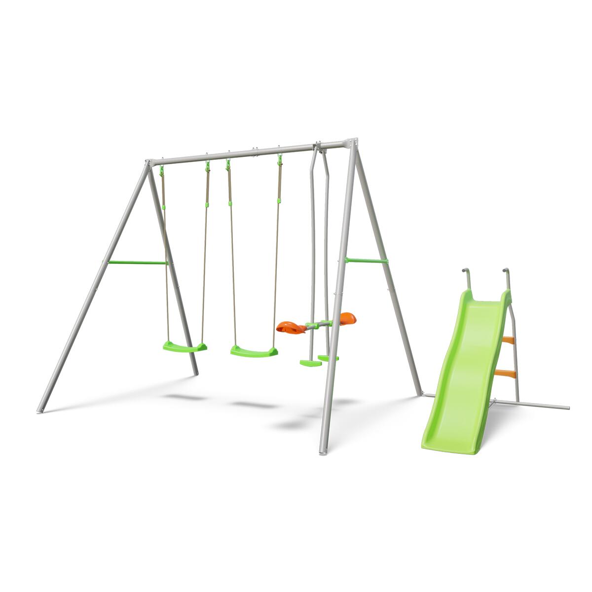 Trigano - Portique Métal 2,20 M Axion Raphael - 5 Enfants - Balançoire - Gris - Taille Unique - Decathlon