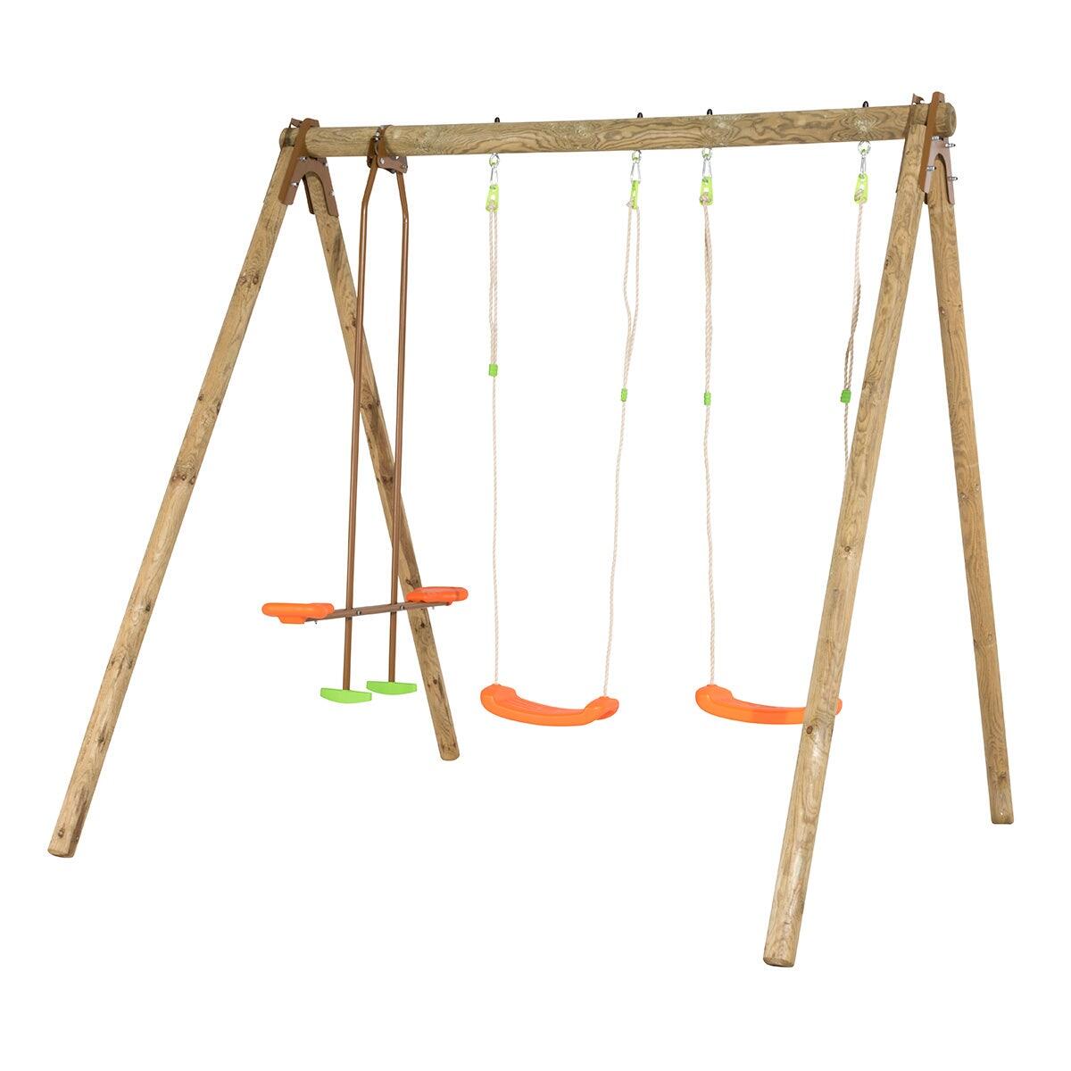 Trigano - Portique Bois 2,30 M Artix Darifou - 4 Enfants - Balançoire - Beige|kaki - Taille Unique - Decathlon