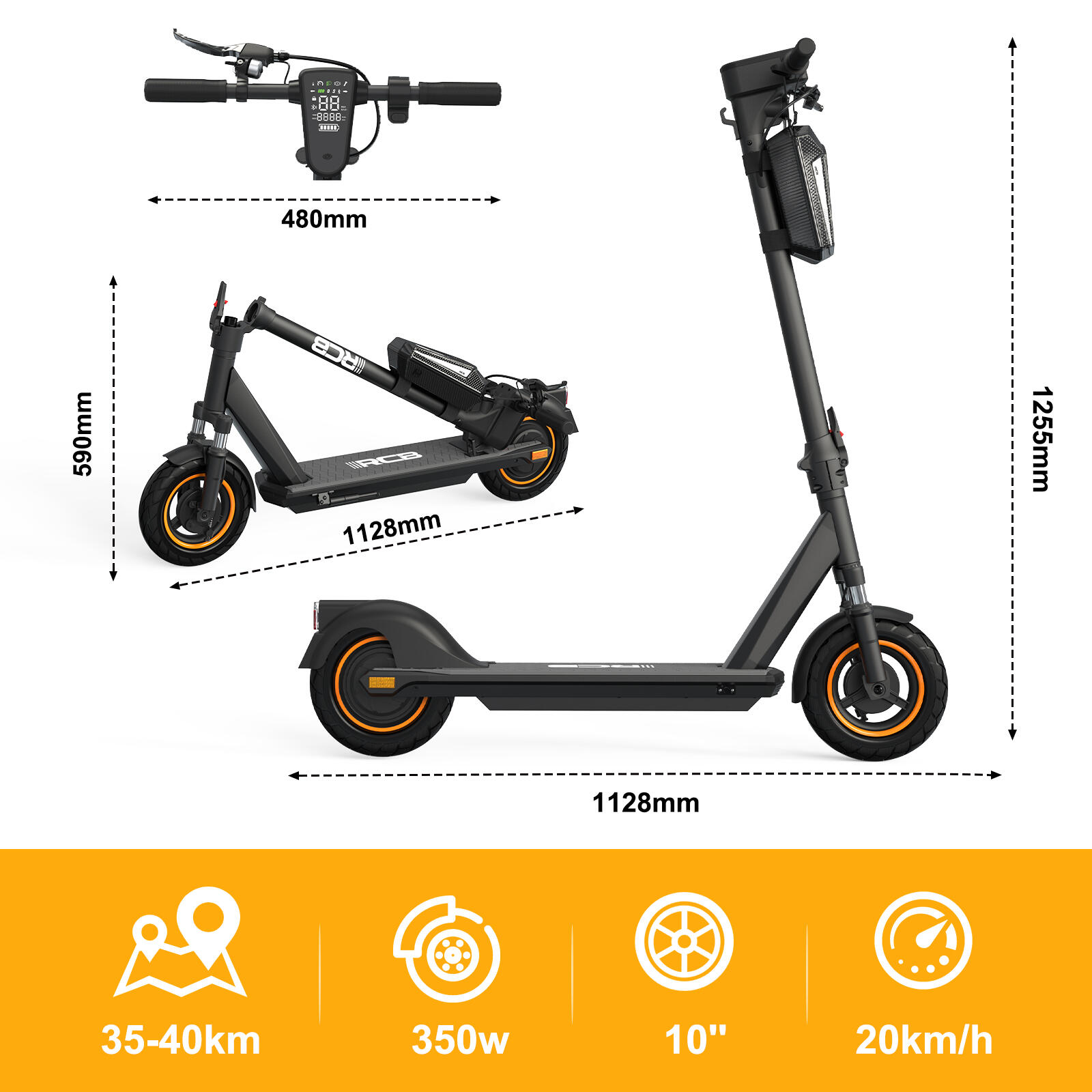 E-Scooter 10-Zoll, 350W RCB-EV10Z mit Straßenzulassung (ABE) 6/7