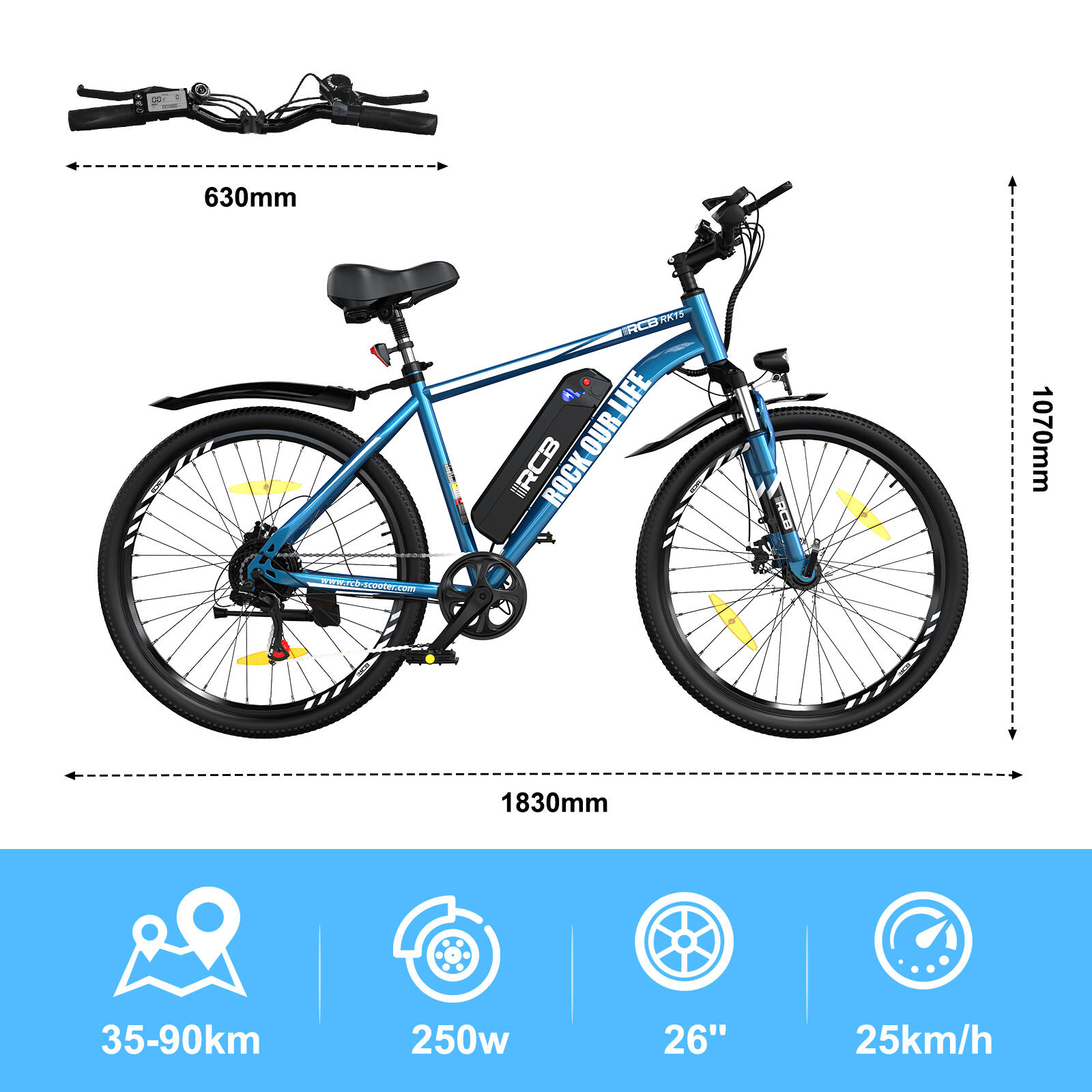 Electric City Bikes RK15, E-bikes 26",35-90 km,36V 10.4Ah 6/8