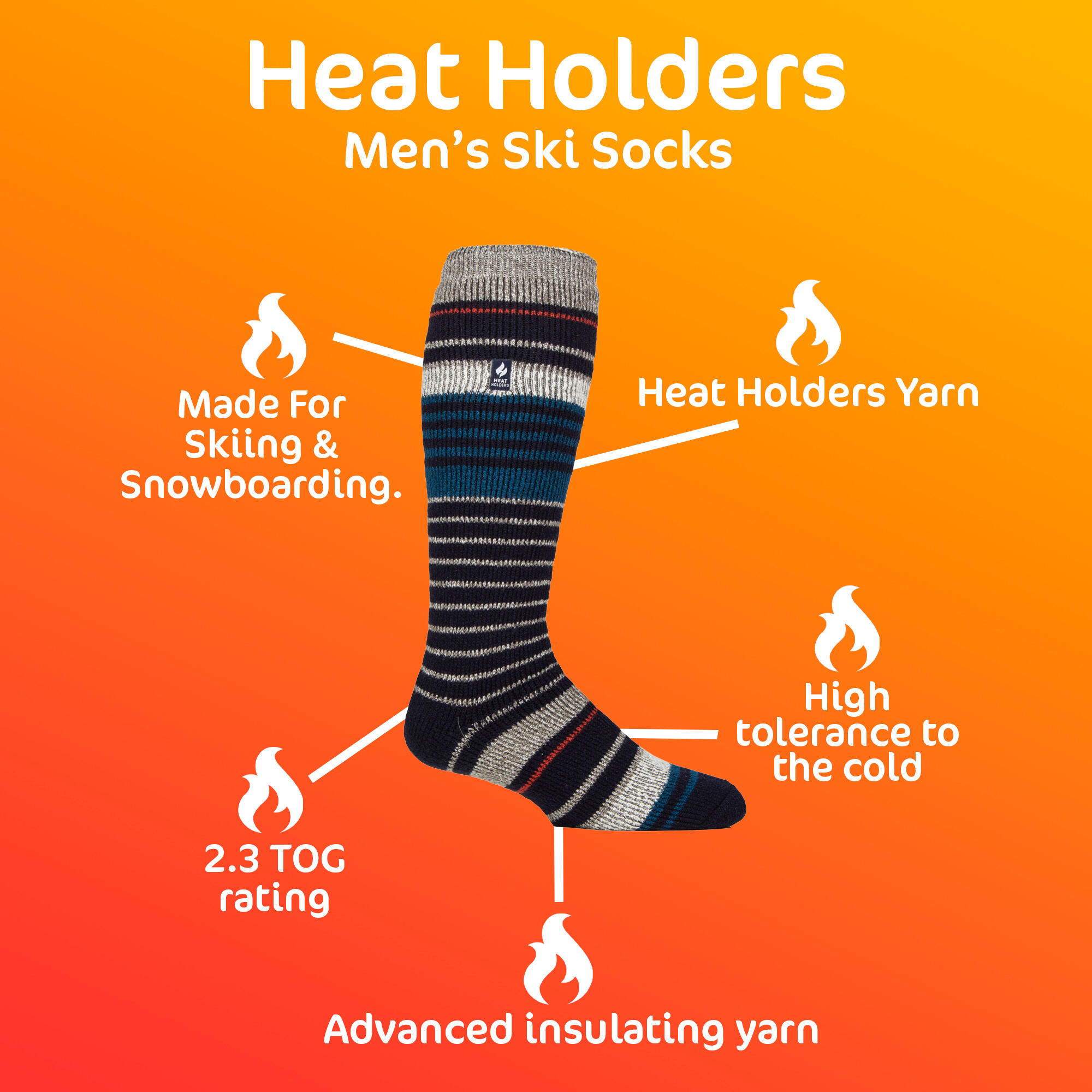Heat Holders Men's Thermal Knee-High Extra-Long Socks Grey 2.34 TOG 4/4