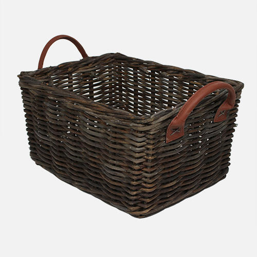 Panier-caisse noir avec poignées en cuir