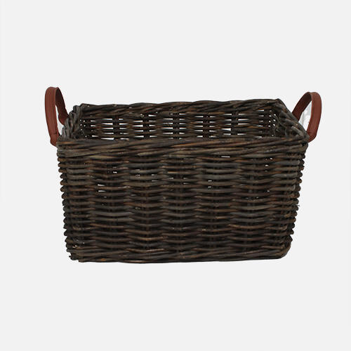 Cesta de Caja Negra con Asas de Cuero 2/2