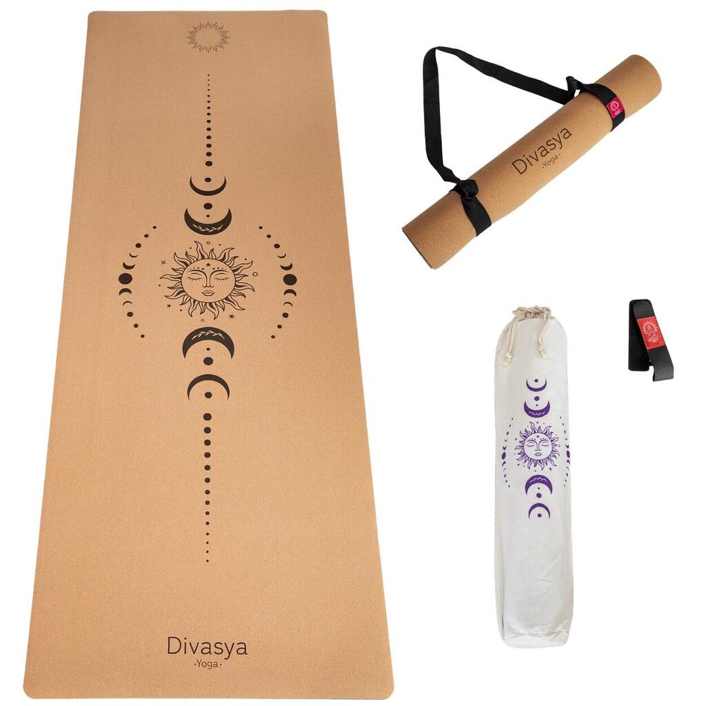 Yoga mat | cork and pure rubber | 6 yoga designs