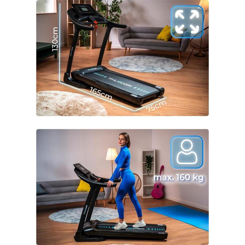 Futópad összecsukható elektromos 160 kg THUNDER PHENOM-S-BLACK 18 km/h