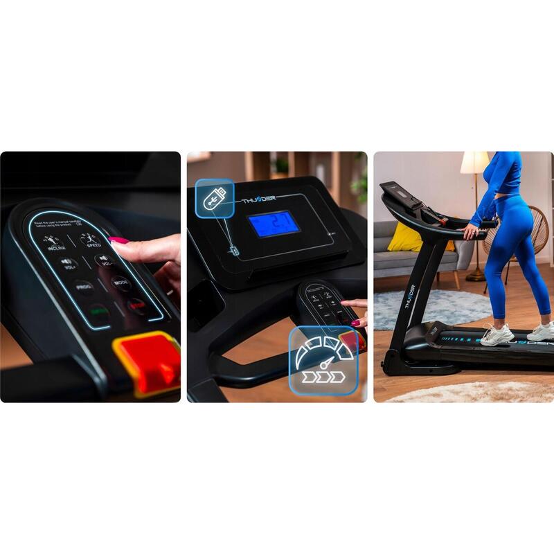 Futópad összecsukható elektromos 160 kg THUNDER PHENOM-S-BLACK 18 km/h