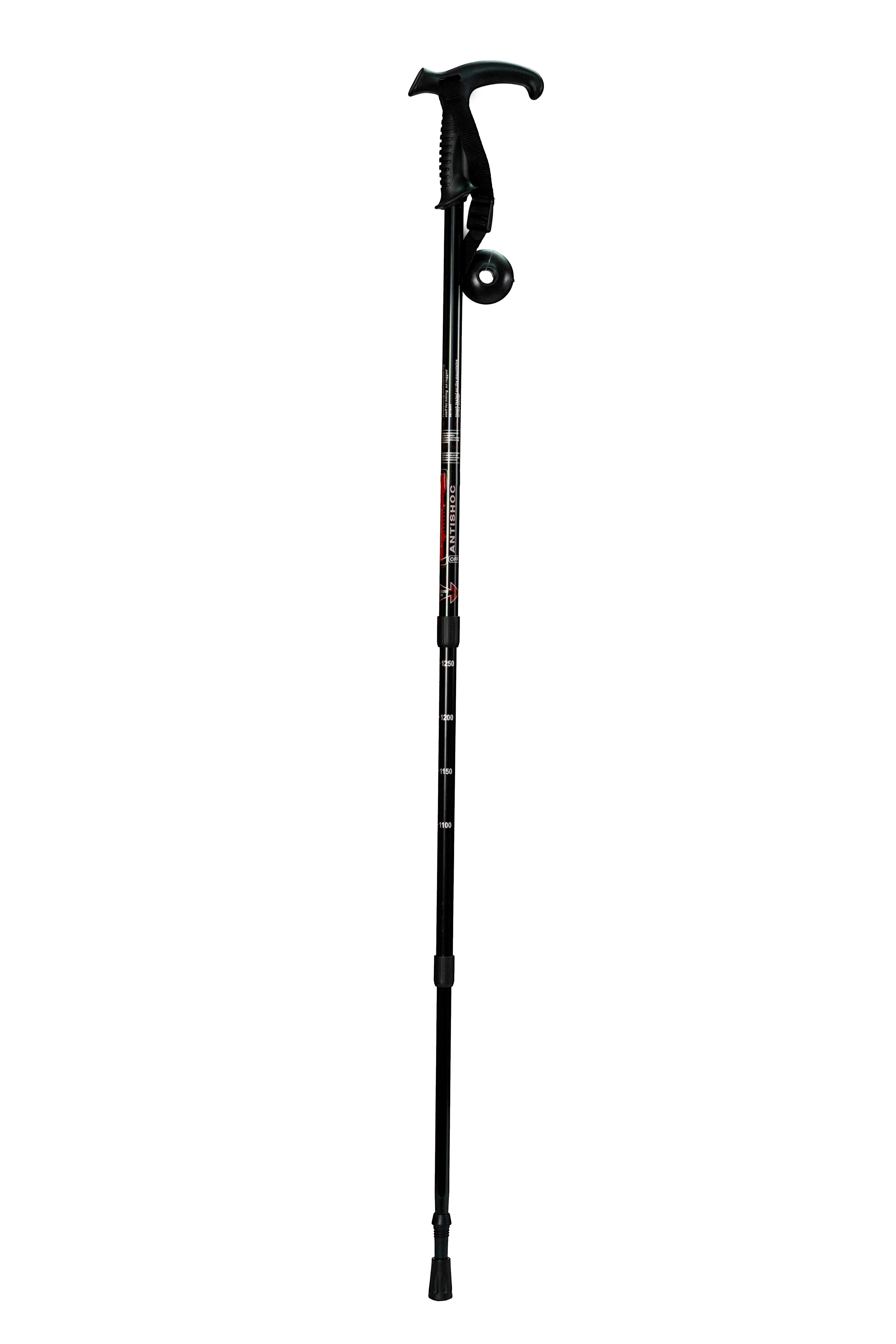 Bastão de trekking de alumínio extensível preto 65 - 135 cm com alça 2/4