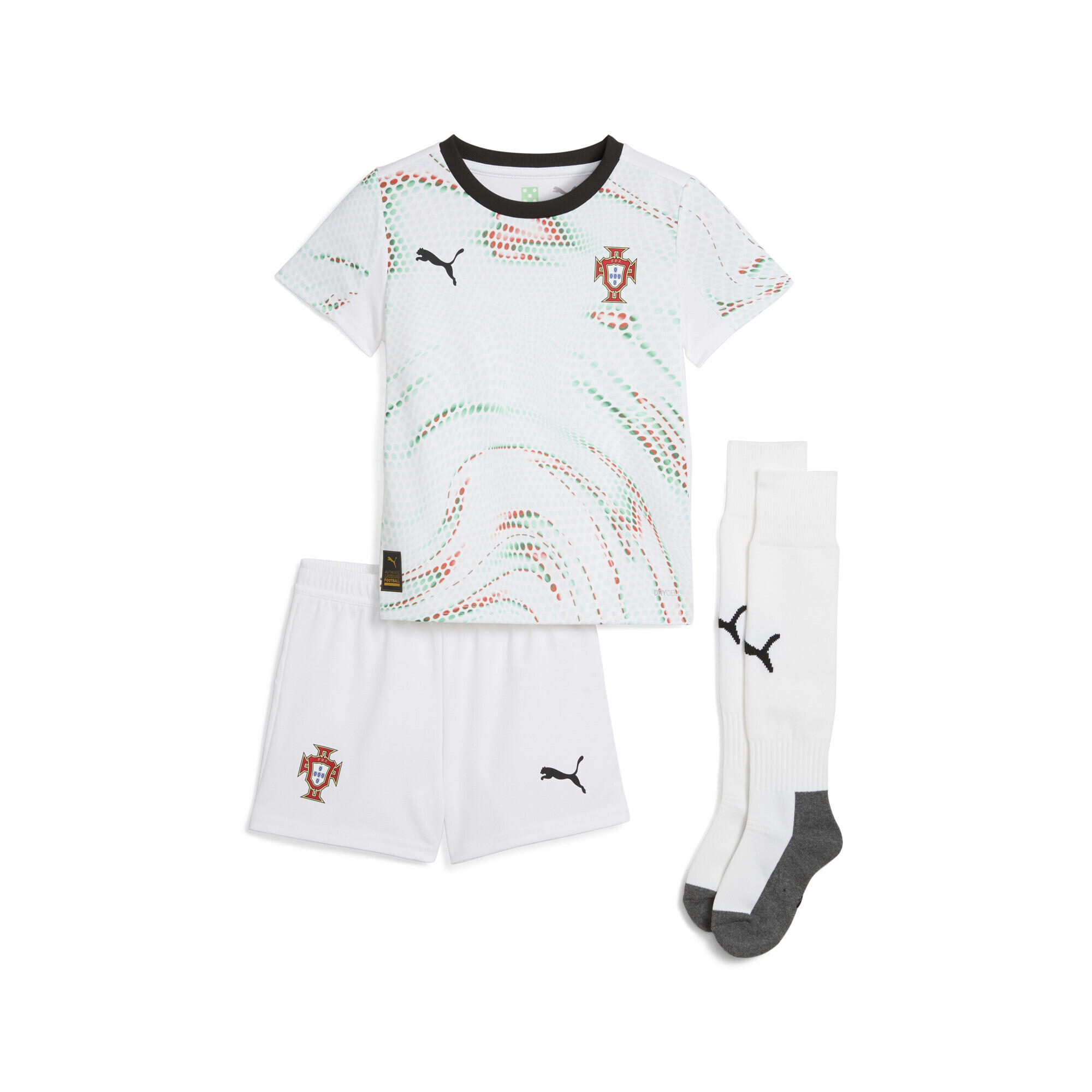 Fato-de-treino infantil minikit Portugal 2025 Auswärtstrikot PUMA White Black