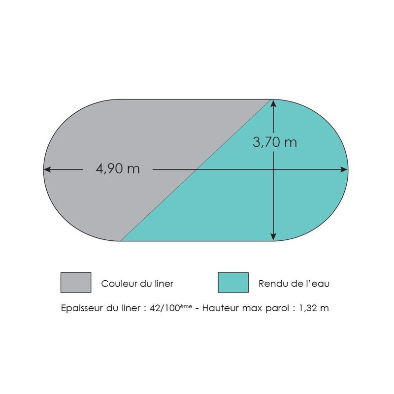 Liner gris pour piscine métal intérieur 4,90 x 3,70 x 1,32 m