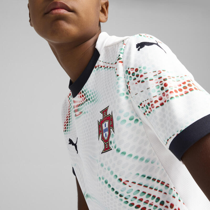 T-Shirt PUMA Branco Preto Away Portugal 2025 para crianças e adolescentes