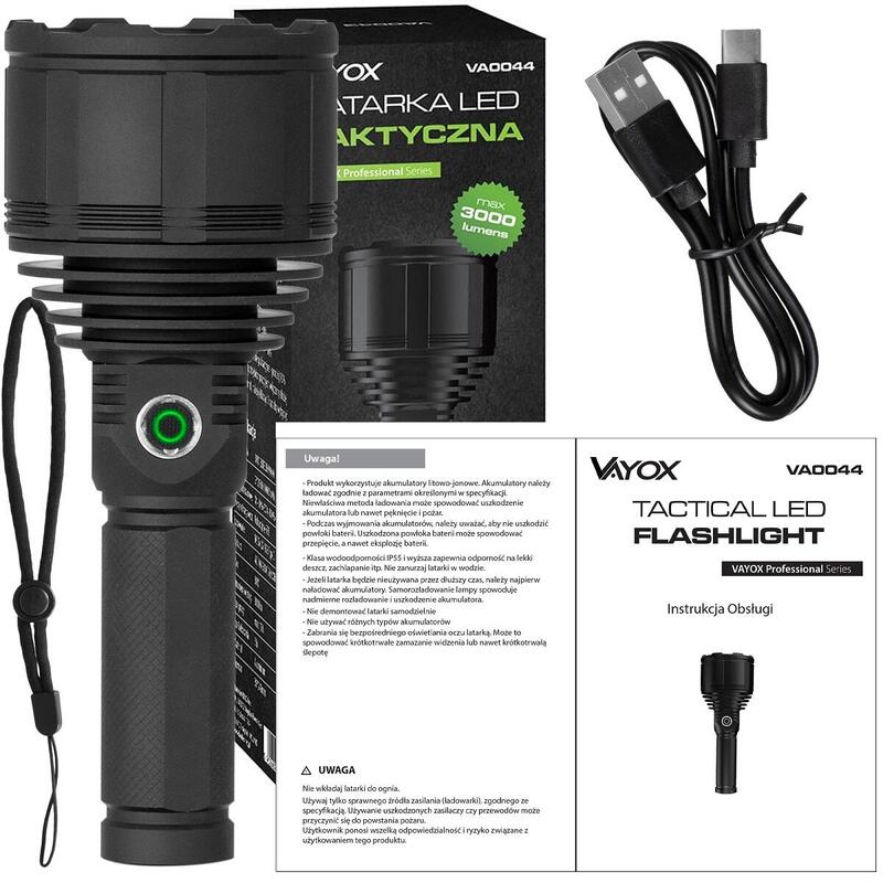 Latarka ręczna Vayox VA0044, dioda XHP9090, 3000lm