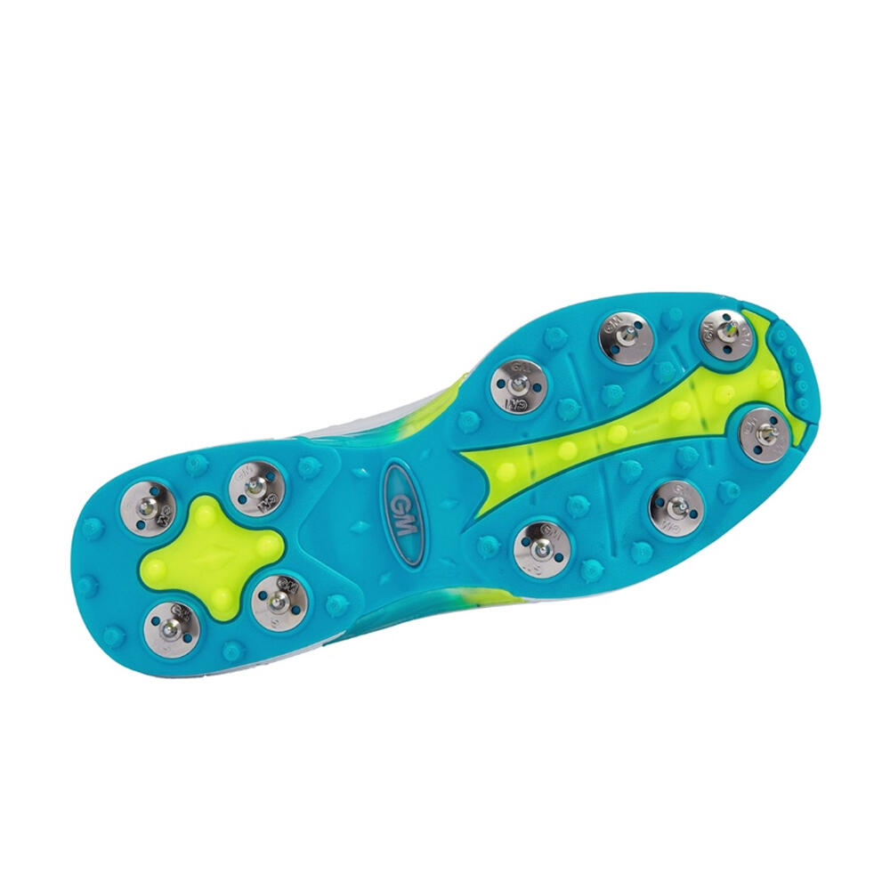 Childrens/Kids Aion Spiked Cricket Shoes (White/Blue) 3/4