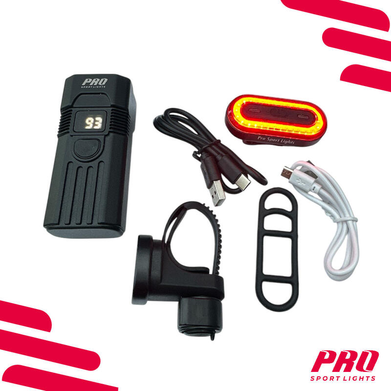 Kit d'éclairage pour vélo 1100 et 100 lumens USB rechargeable