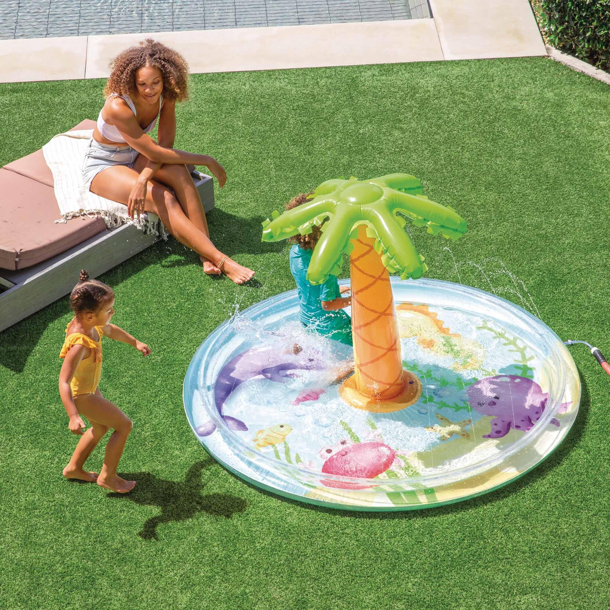 Intex 56433NP - Piscina Gonfiabile Palma con Spruzzino, 173x104 cm, 2+ Anni 4/7