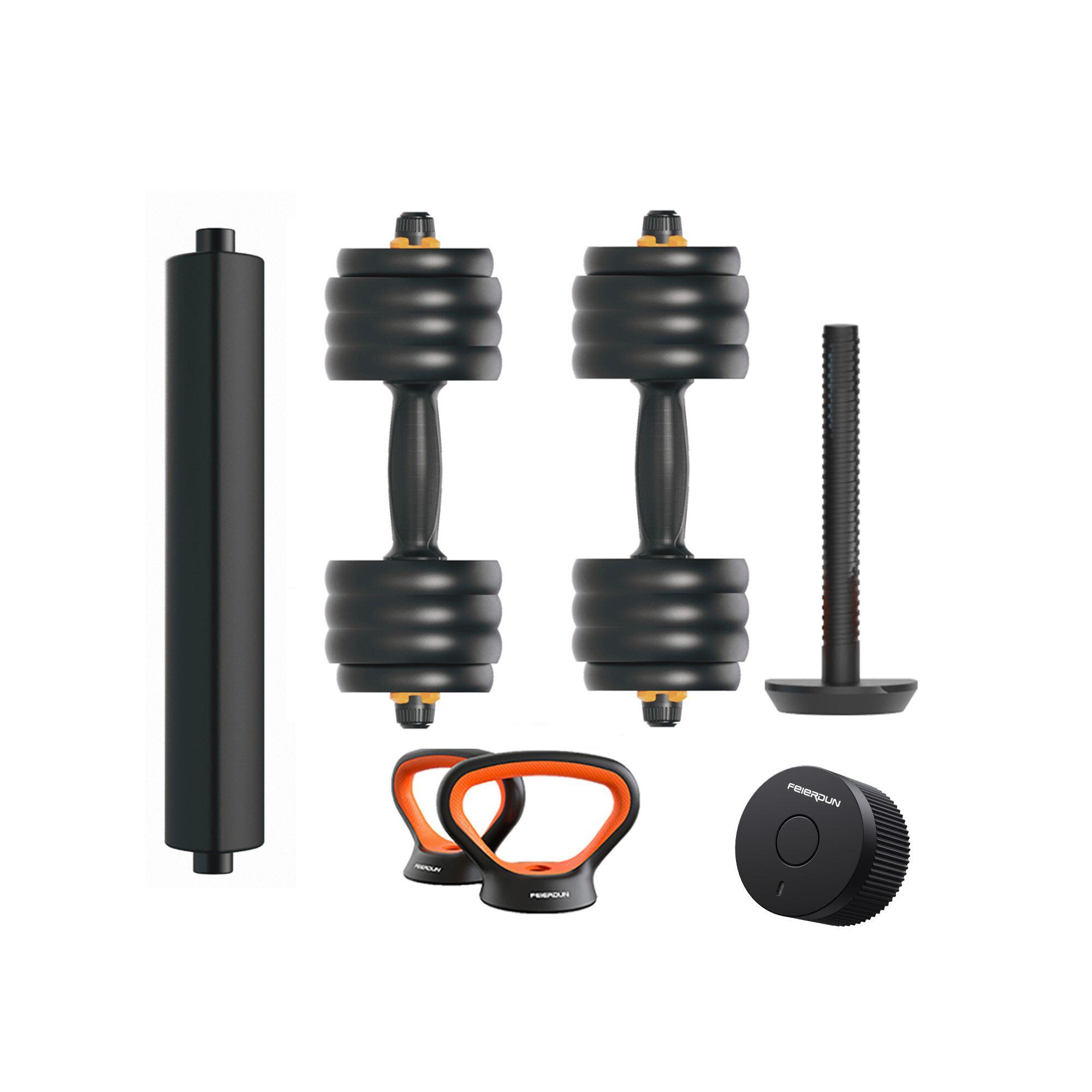 Xiaomi - Kit Haltère + Barre + Kettlebell + Capteur Xiaomi Fed V2 40kg - Haltères Reglable - Noir|orange - Decathlon