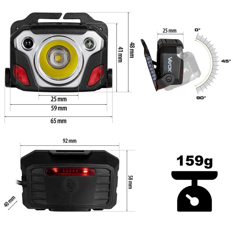 Homlok lámpa Vayox VA0103, 1200 lm, SST40 10W 6500K, akkumulátoros, USB-C