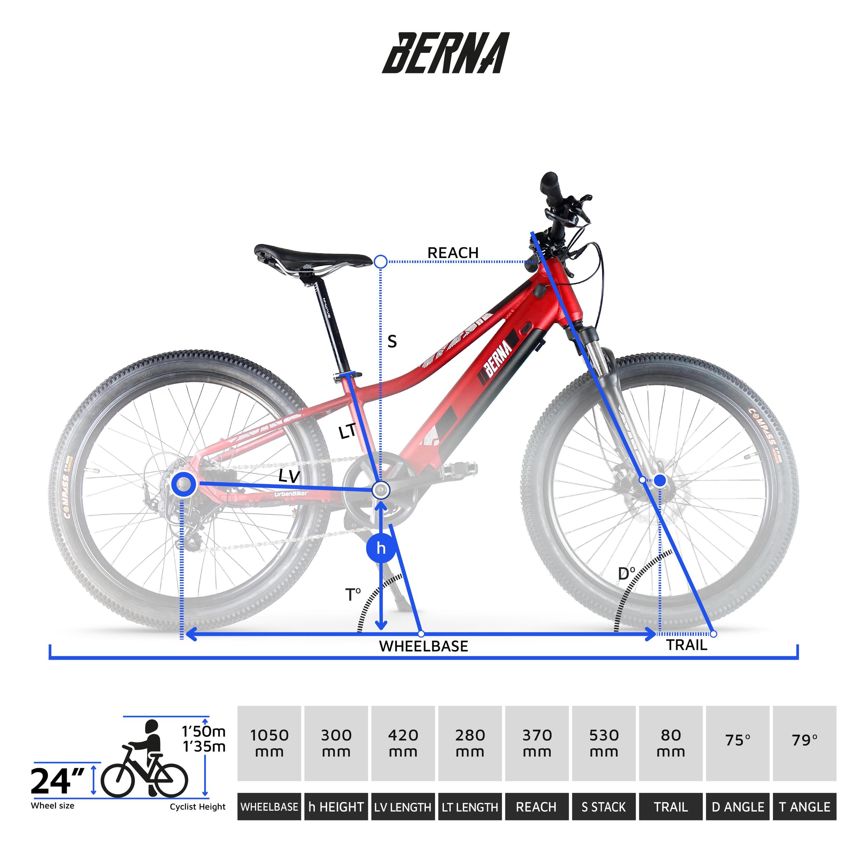 Berna | Kinder E-Bike | 70KM Reichweite | 24" 5/8