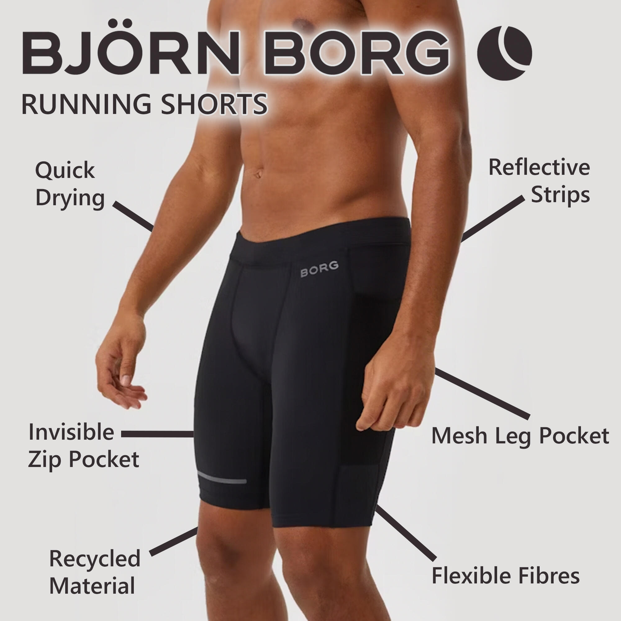 Mens Running Short Tights With Reflective Strip 6/6