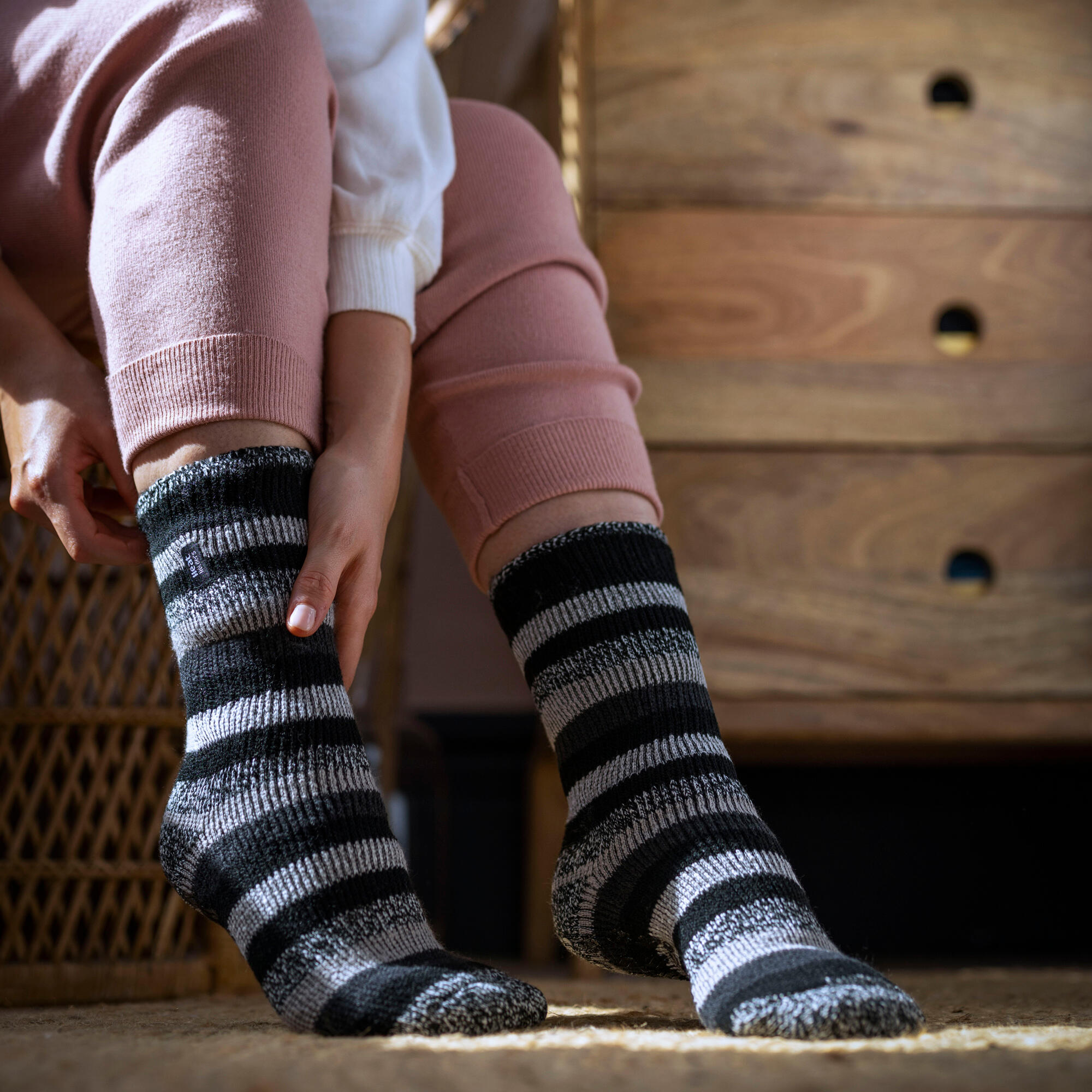 Ladies Wide Stripe Patterned Thermal Socks for Winter 5/6