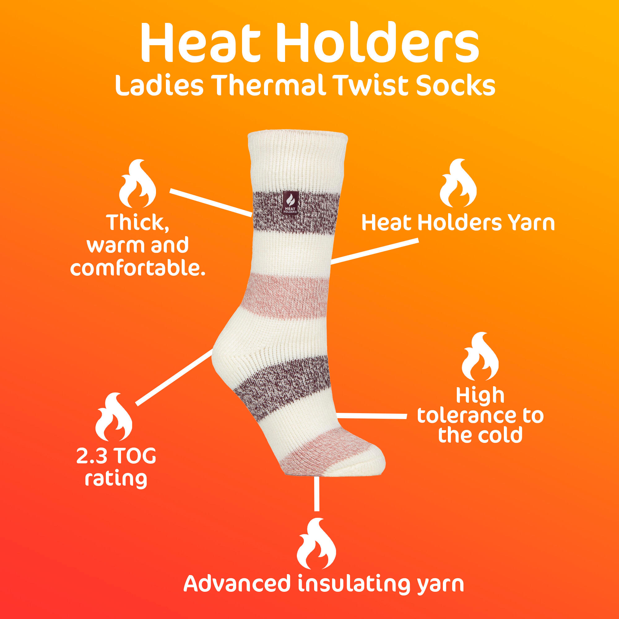 Chaussettes thermiques Heat Holders Neve rayées - intérieur brossé 6/6