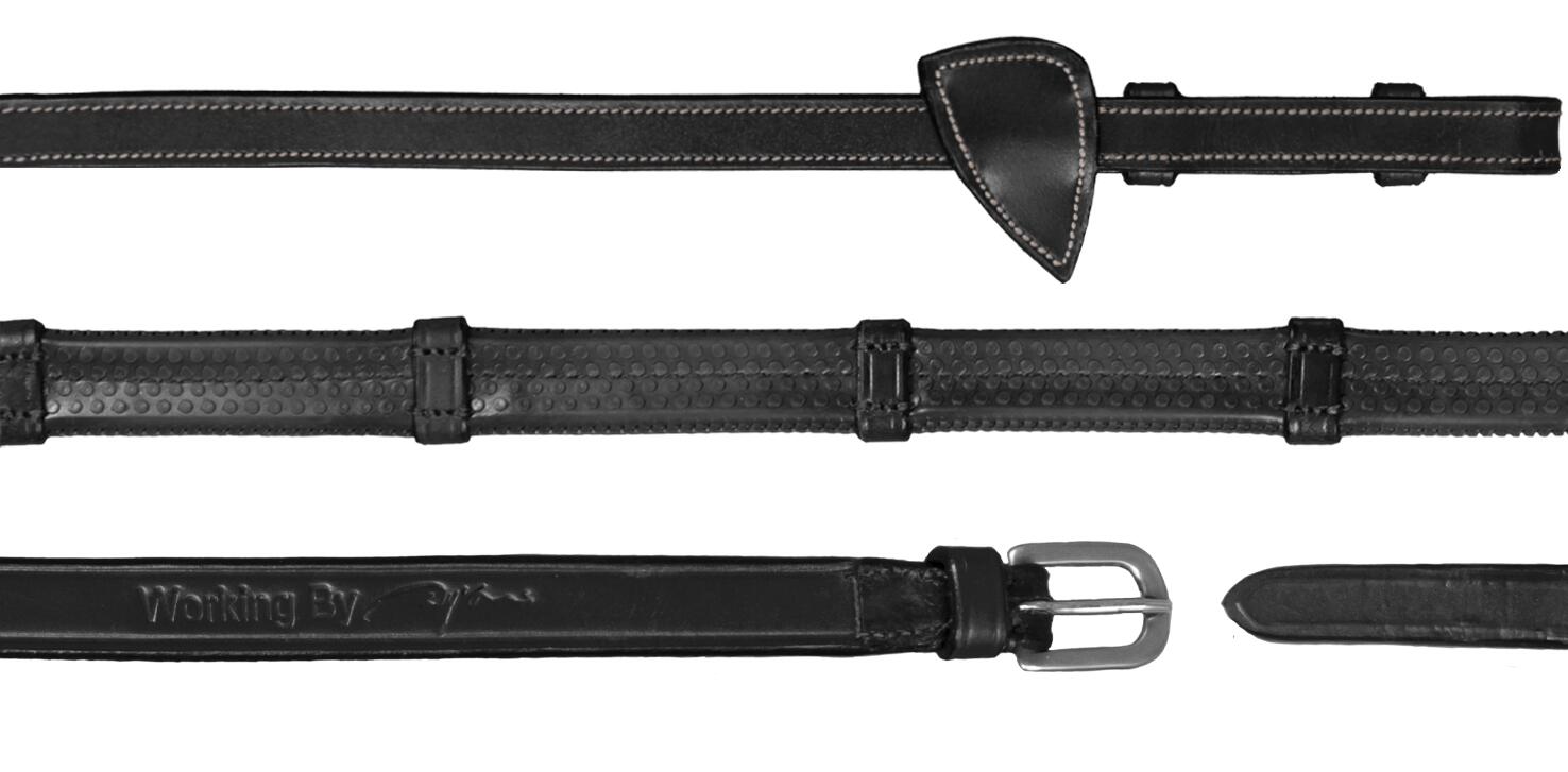 DY'ON Dy'on 1/2 (13mm) Rubber Reins 7 Loops Working Coll. Zwart