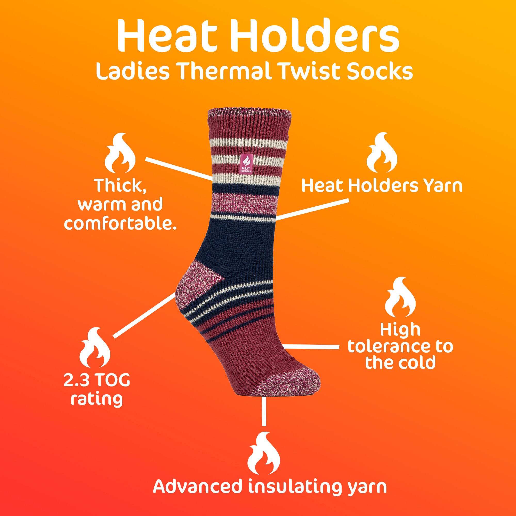 Heat Holders Cherith Women's Socks Striped, Brushed Inner 6/6