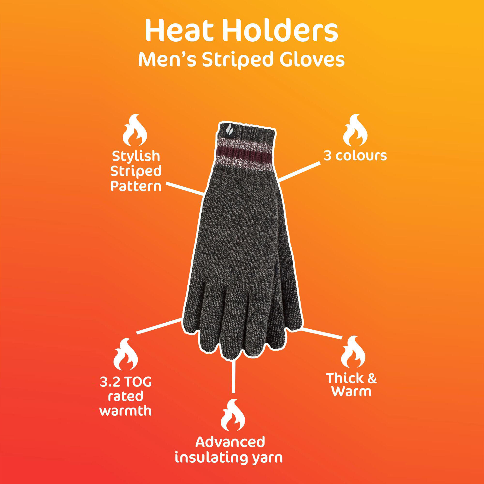Heat Holders Men's Thermal Gloves 2.3 tog Grey, HeatWeaver® Lining 6/6