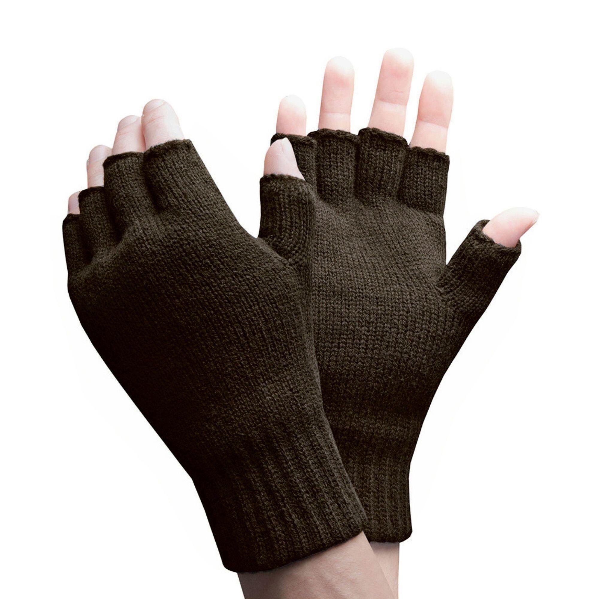 HEAT HOLDERS Mens Warm 3.2 TOG Fleece Lined Winter Thermal Fingerless Gloves in Khaki & Navy