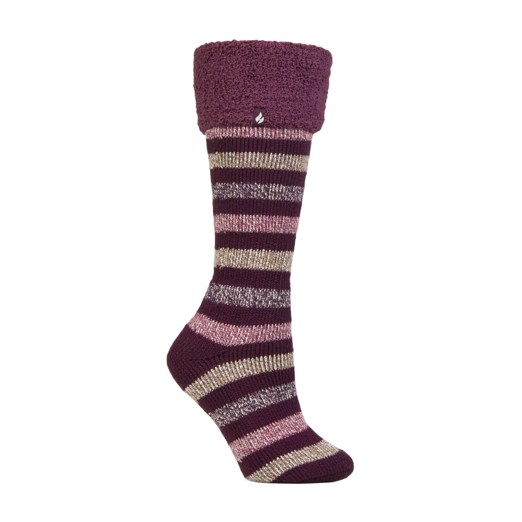 HEAT HOLDERS Ladies Multicoloured Striped Patterned Long Wellington Boot Thermal Socks