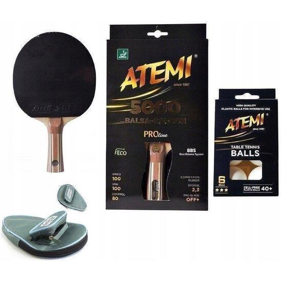 Rakietka do tenisa stołowego Atemi 5000 CV + pokrowiec + piłeczki Atemi***