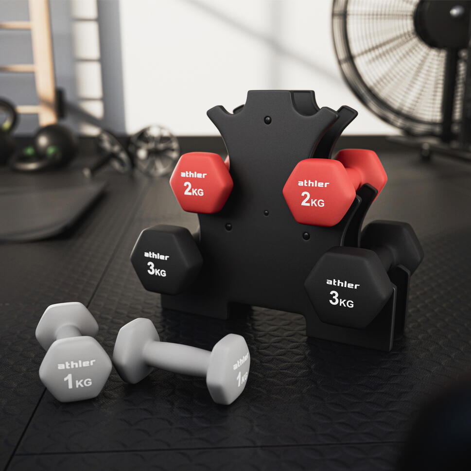 Zestaw hantli fitness Lion 10 hantle neoprenowe 12kg na stojaku
