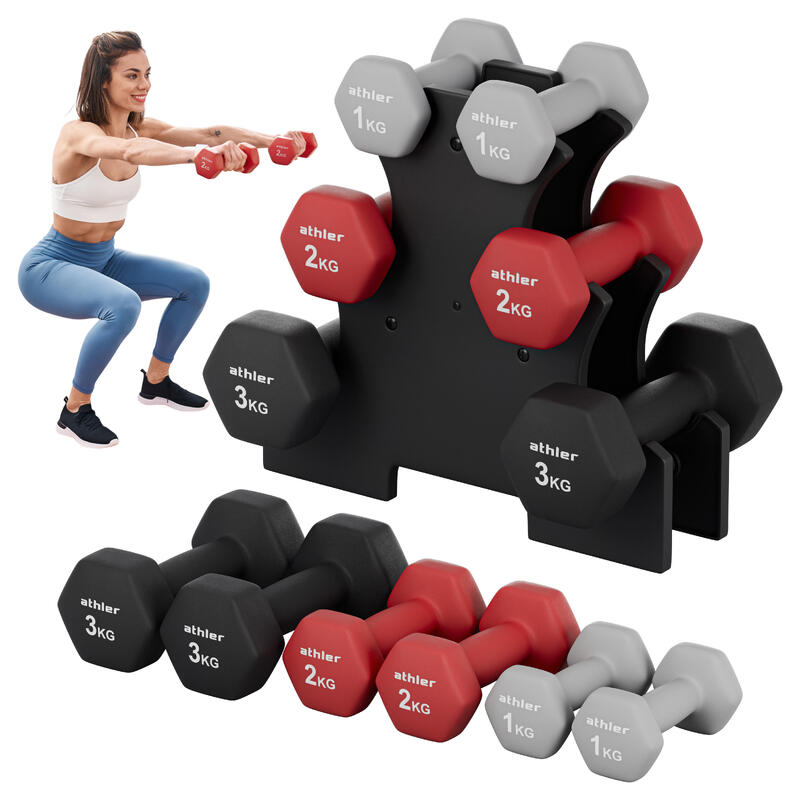 Zestaw hantli fitness Lion 10 hantle neoprenowe 12kg na stojaku