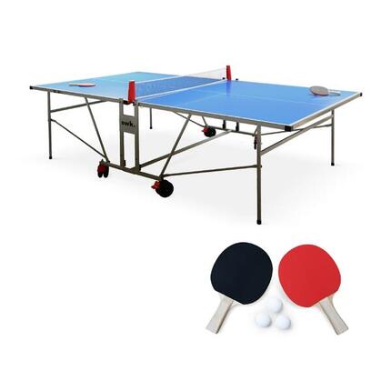 Table de ping pong OUTDOOR bleue, raquettes et balles | sweeek