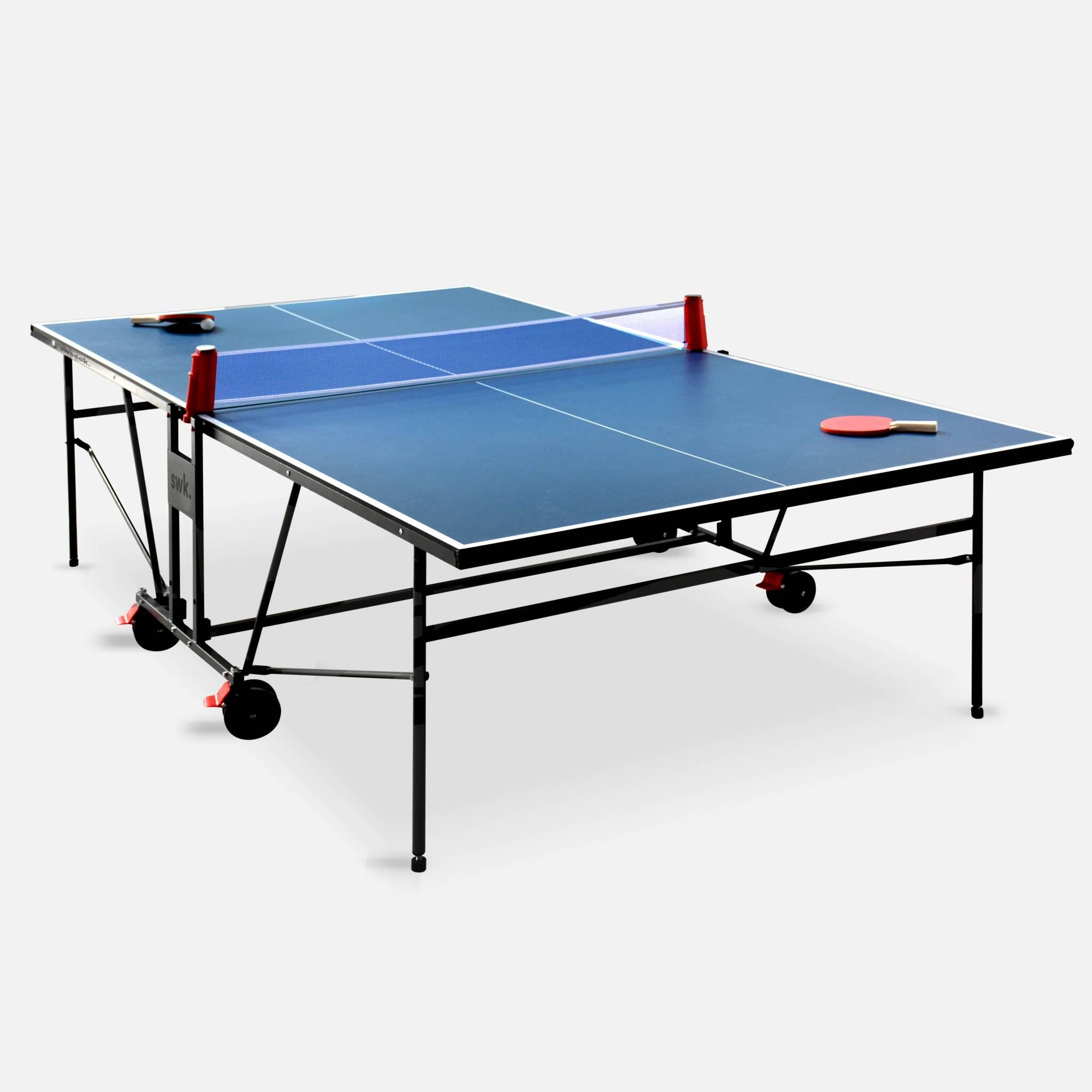Mesa de ping pong dobrável interior com 4 raquetes e 6 bolas, 274cm, Azul 2/5
