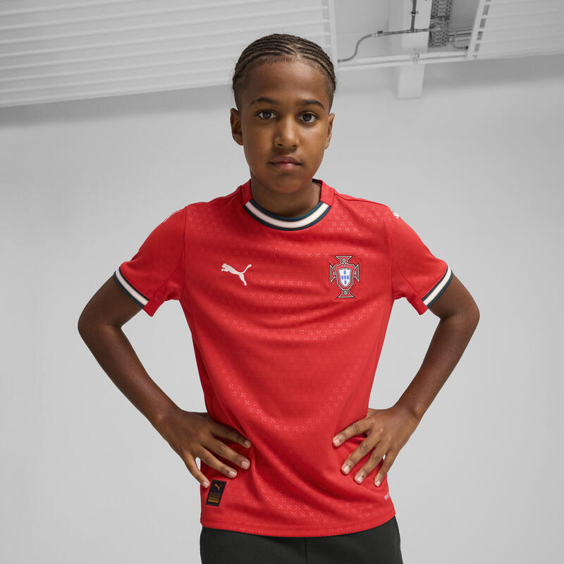 Portugal 2025 Home Jersey Youth PUMA Sport Red Sugared Almond Beige