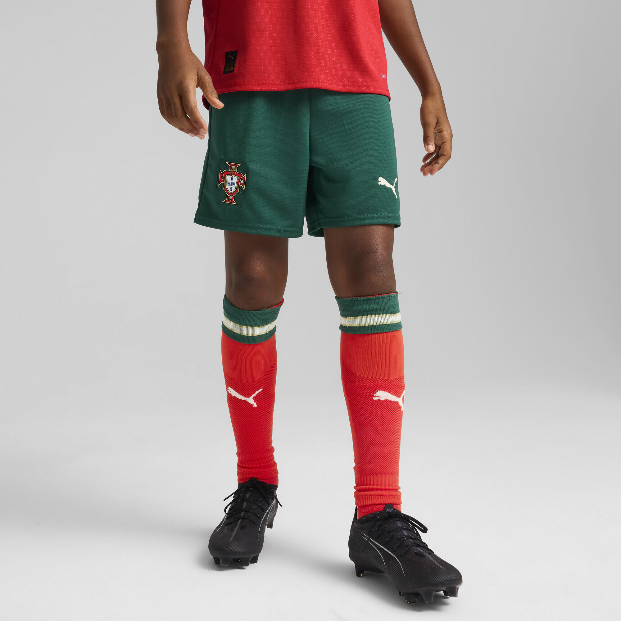 Młodzieżowe szorty Portugalia 2025 PUMA Blessing Green Sugared Almond Beige 6/7