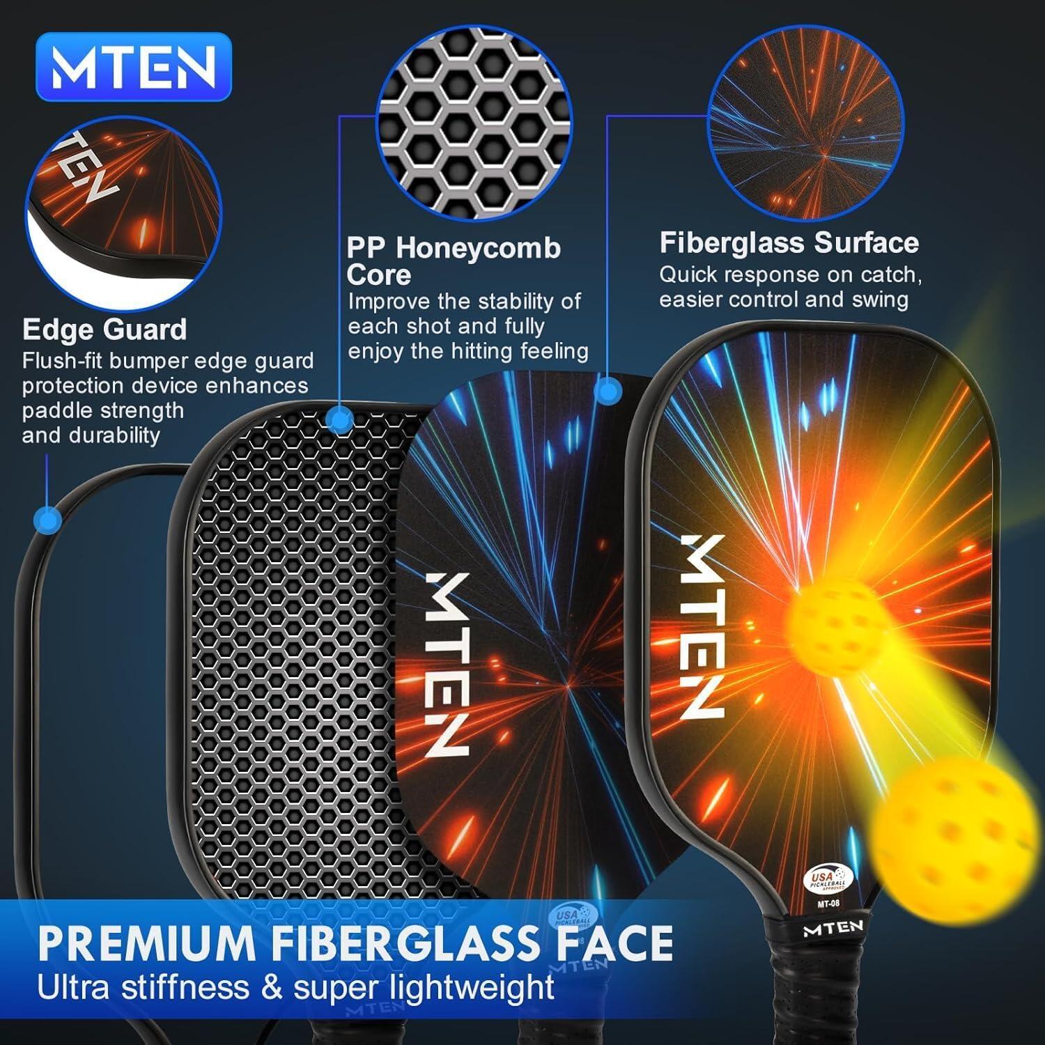MTEN Pickleball Paddles Set 4P [USAPA Approved] - Black