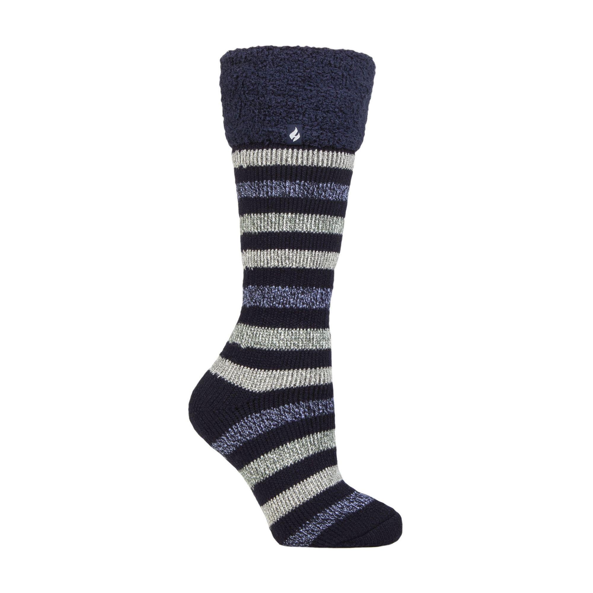 HEAT HOLDERS Ladies Multicoloured Striped Patterned Long Wellington Boot Thermal Socks