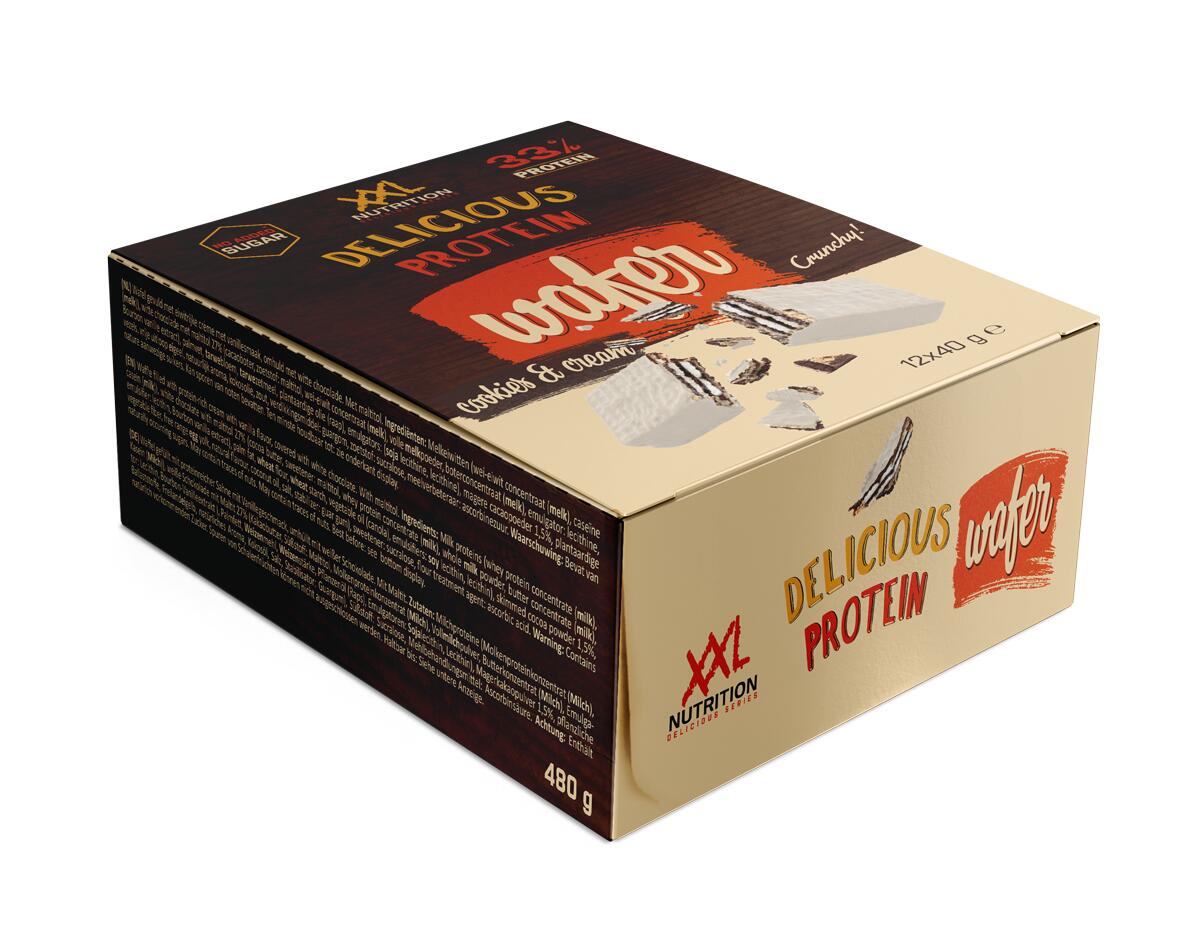 XXL NUTRITION Delicious Protein Wafel - Proteïne Wafels - Cookies & Cream - 12 Pack (12x40g)